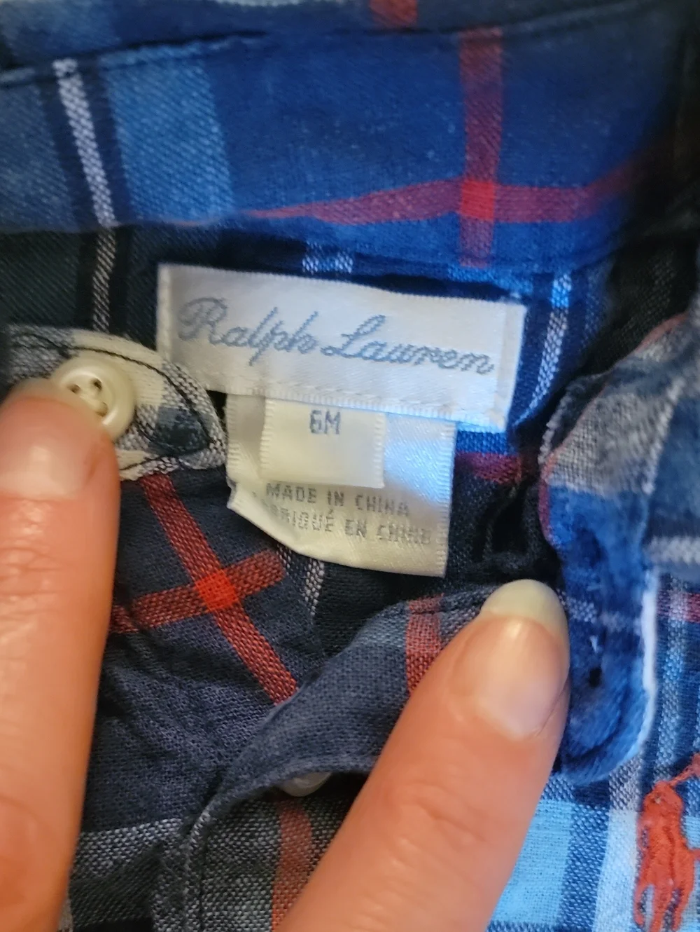 Ralph Lauren Blue Plaid Button-Up Kids Onesie